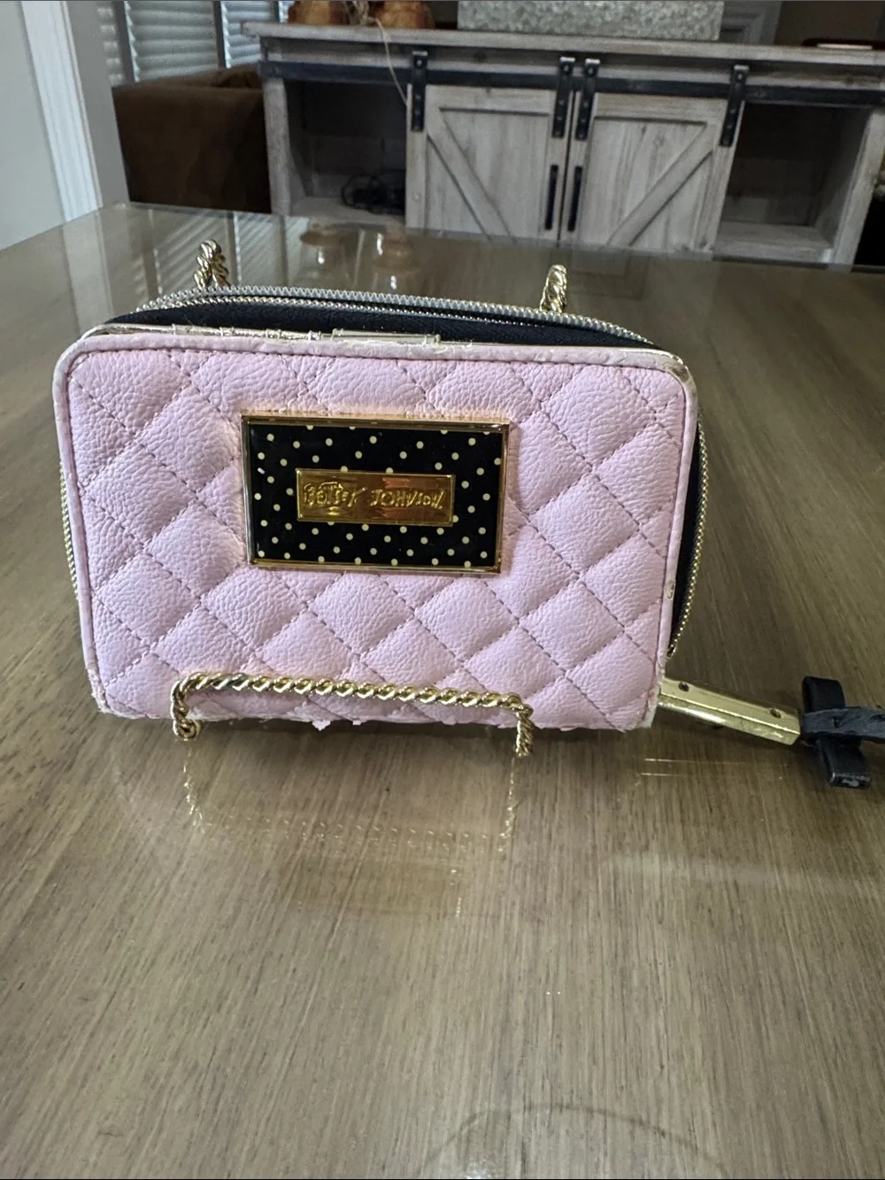 Betsey Johnson Pink Quilted Crossbody with Gold Plaque